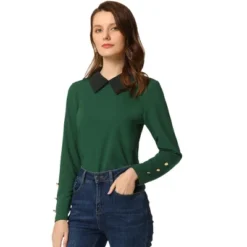 Allegra K Women's Pointed Collar Blouse Knit Contrast Neck Long Sleeve Party Shirt -Women Store GUEST 24baf878 1c08 4d09 b911 ca03becccb1f