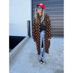 Women's Ascot + Hart Checkered Graphic Shacket - Brown -Women Store GUEST 258d4b19 6706 45b1 833a 62c2669b9782