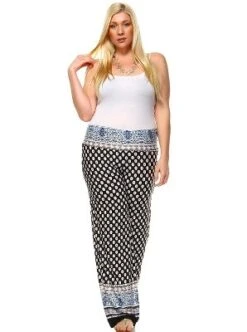Women's Plus Size Border Printed Palazzo Pants - White Mark -Women Store GUEST 27059755 e15e 4382 b418 3442c17ad578