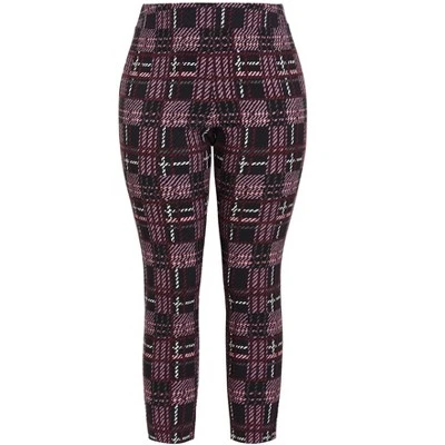 Women's Plus Size Jemma Check Pant - Plum | AVENUE 4 Women's Plus Size Jemma Check Pant - Plum | AVENUE - Image 2