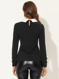 Allegra K Women's Pointed Collar Blouse Knit Contrast Neck Long Sleeve Party Shirt -Women Store GUEST 27fdad98 4523 4a01 9fe5 c6076356a5c3