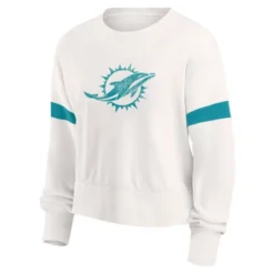 NFL Miami Dolphins Women's Primary Antique Long Sleeve Crew Fleece Sweartshirt