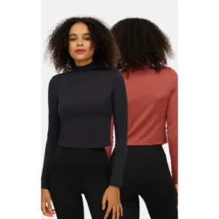 Yogalicious Womens 2 Pack Zenly Evelyn Long Sleeve Mock Neck Crop Top -Women Store GUEST 2880ed9e 4770 4675 bd3b 665a0a3e4315