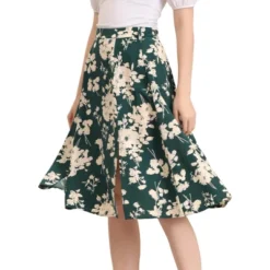 Allegra K Women's High Elastic Waist Belted Slit A-Line Midi Floral Print Skirt -Women Store GUEST 28e7c973 036b 41a0 9614 f400ba083e3e