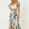 Allegra K Women's Tropical Floral Print Ruffle Self Tie Knot Split Beach Wrap Midi Skirt -Women Store GUEST 29d87937 fc23 4254 904e a69fb61858e6