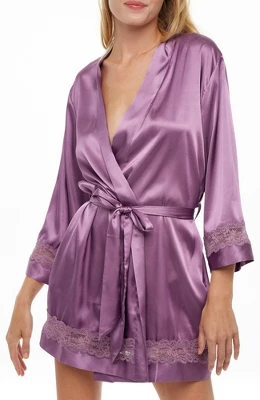 Womens Short Satin Lace Trim Robe, Silk Like Loungewear 10 Womens Short Satin Lace Trim Robe, Silk Like Loungewear - Image 8