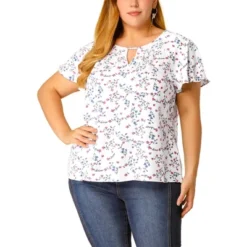 Agnes Orinda Women's Plus Size Keyhole Floral Chiffon Flared Sleeve Summer Trendy Peasant Tops -Women Store GUEST 2a4bd6e8 7083 4099 9f7f 31e430544488