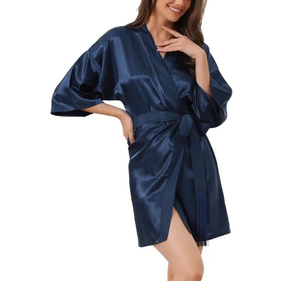 Cheibear Womens Satin Robes Pajama Bridal Party Tie Waist Mini Bathrobe 7 Cheibear Womens Satin Robes Pajama Bridal Party Tie Waist Mini Bathrobe - Image 5