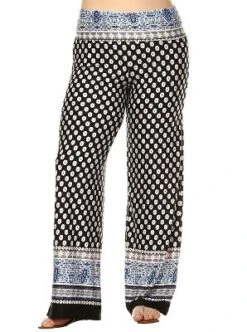 Women's Plus Size Border Printed Palazzo Pants - White Mark