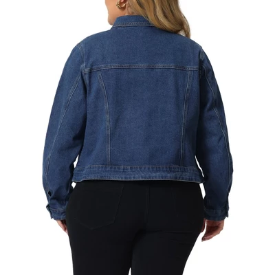 Agnes Orinda Women's Plus Size Button Up Long Sleeve Croped Denim Jean Jackets 5 Agnes Orinda Women's Plus Size Button Up Long Sleeve Croped Denim Jean Jackets - Image 3