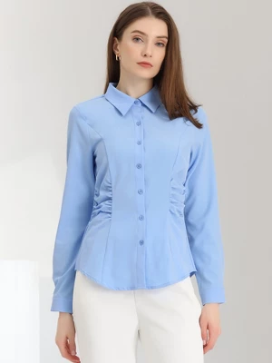 Allegra K Women's Office Ruched Waist Long Sleeve Button Down Shirts 4 Allegra K Women's Office Ruched Waist Long Sleeve Button Down Shirts - Image 2