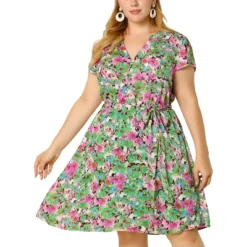 Agnes Orinda Women's Plus Size Casual Floral Short Sleeve Knee Length Shirt Dress -Women Store GUEST 2d1d1e4e 0fd7 4a82 b3ec 26b8d8c0c149