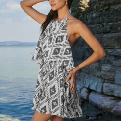 Women's Geo Print Flounce Halter Romper - Cupshe