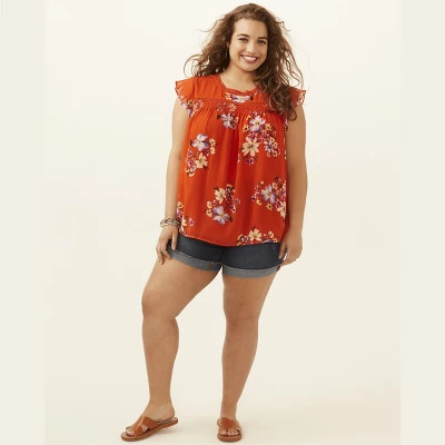 Molly & Isadora Women's Destructed Dark Wash Rolled Hem Short 5 Molly & Isadora Women's Destructed Dark Wash Rolled Hem Short - Image 3