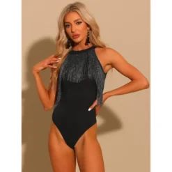 Allegra K Women's Party Neck Fringe Trim Sleeveless Halter Bodysuit -Women Store GUEST 329e46c1 11bf 4fc4 bf19 1f2f142080c8