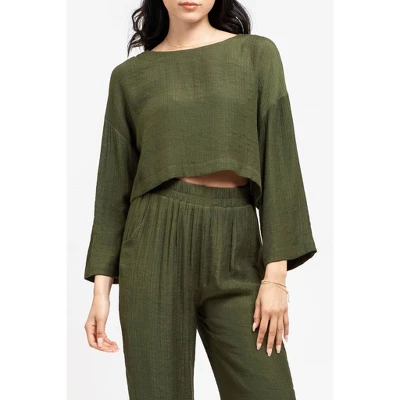 August Sky Women's Extended Shoulder Crop Top 6 August Sky Women's Extended Shoulder Crop Top - Image 4