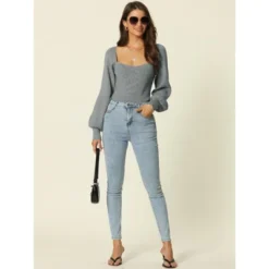 Seta T Women's Fall Winter Square Neck Long Bishop Sleeve Ribbed Knit Solid Sweaters 9 Seta T Women's Fall Winter Square Neck Long Bishop Sleeve Ribbed Knit Solid Sweaters -Women Store GUEST 35d7d446 8125 46fa a10b 0962135db4f3