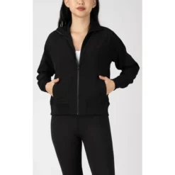 90 Degree By Reflex Womens Lightstreme Funnel Neck Bomber Jacket With Ribbed Details And Zipper Pockets