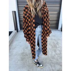 Women's Ascot + Hart Checkered Graphic Shacket - Brown -Women Store GUEST 36777dee 3e76 4a11 b617 b25a308c170f