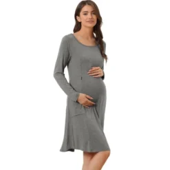 Cheibear Womens Casual Round Neck Maternity Long Sleeve Loungewear Dress With Pockets -Women Store GUEST 39880049 4285 48ed b6af 4ff94605eeff