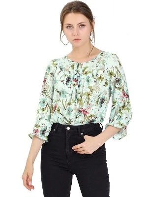 Allegra K Women's Floral Bow Tie Neck Vintage 3/4 Sleeve Blouse 9 Allegra K Women's Floral Bow Tie Neck Vintage 3/4 Sleeve Blouse - Image 7