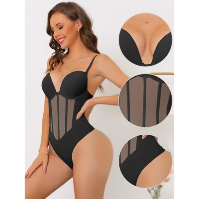 Allegra K Women's Mesh Panel Tummy Control Sculpting Leotard With Adjustable Straps 4 Allegra K Women's Mesh Panel Tummy Control Sculpting Leotard With Adjustable Straps - Image 2