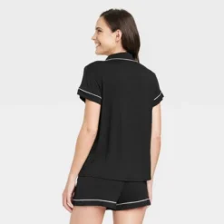 Women's Beautifully Soft Short Sleeve Notch Collar Top And Shorts Pajama Set - Stars Above™