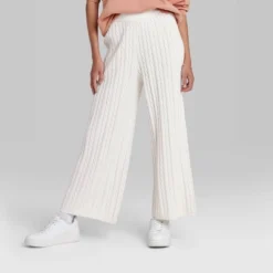 Women's Ascot + Hart Wide Leg Graphic Knit Pants - Off-White