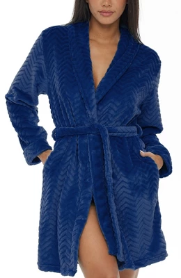 Women's Warm Soft Plush Fleece Bathrobe, Knee Length Robe, Chevrons 14 Women's Warm Soft Plush Fleece Bathrobe, Knee Length Robe, Chevrons - Image 12