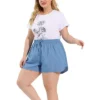 Agnes Orinda Women's Plus Size Denim Short Drawstring Elastic Waist Slant Pockets Shorts Light -Women Store GUEST 402bb36d f220 4ca1 85ee 15fe939acf02