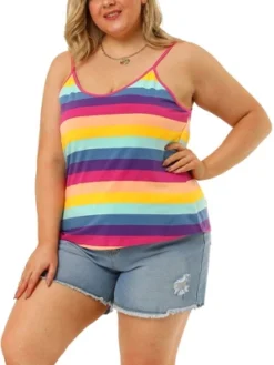 Agnes Orinda Women's Plus Size Stripe Strap Sleeveless Stretch Colorful Camisole -Women Store GUEST 4150afbc 0a10 43fc 982d 952eedc251eb