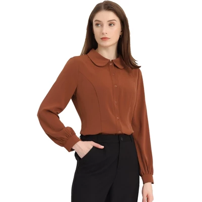 Allegra K Women's Work Peter Pan Collar Long Sleeve Button Down Shirt 15 Allegra K Women's Work Peter Pan Collar Long Sleeve Button Down Shirt - Image 13