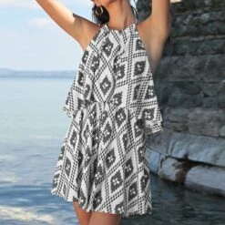 Women's Geo Print Flounce Halter Romper - Cupshe -Women Store GUEST 44c270a3 92ab 4db0 a2ff ba950a0107f1