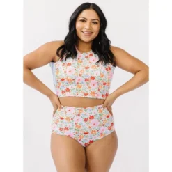 Lime Ricki Women's Painted Floral Cross-Back Crop Top -Women Store GUEST 44dcd350 1282 4c2b 966e 22acce776179