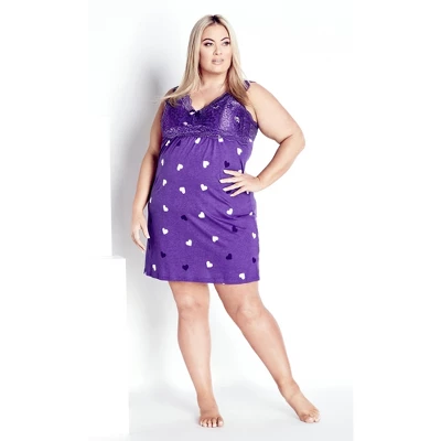 Women's Plus Size Lace Hearts Chemise - Purple Print | AVENUE 6 Women's Plus Size Lace Hearts Chemise - Purple Print | AVENUE - Image 4