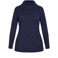 Women's Plus Size Rosie Cable Knit Sweater - Navy | AVENUE -Women Store GUEST 45d38edb 0498 4dc5 a1ba 8e3d18574b04