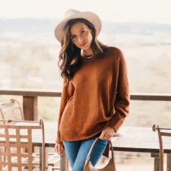 Women's Neutral Split Hem Relaxed Sweater - Cupshe -Women Store GUEST 464bdb7d 7f8e 41ab 98ed 8795dcad9489