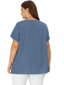 Agnes Orinda Women's Plus Size Blouse Casual V Neck Lounge Around Short Sleeve Solid Chambray Tops 11 Agnes Orinda Women's Plus Size Blouse Casual V Neck Lounge Around Short Sleeve Solid Chambray Tops -Women Store GUEST 468195c1 dbb4 4793 b60b b63407332535