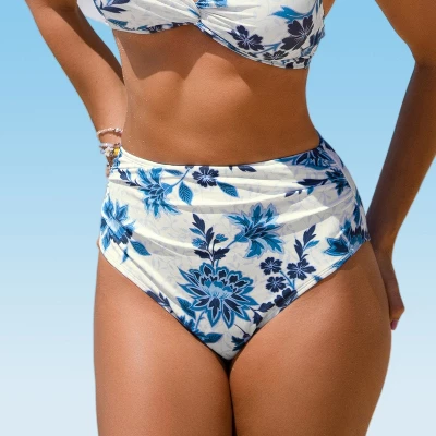 Women's Floral Pattern Shirred High Waist Bikini Bottom - Cupshe 7 Women's Floral Pattern Shirred High Waist Bikini Bottom - Cupshe - Image 5