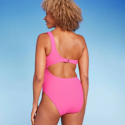 Women's Ribbed One Shoulder Cut Out One Piece Swimsuit - Shade & Shore™ 5 Women's Ribbed One Shoulder Cut Out One Piece Swimsuit - Shade & Shore™ - Image 3
