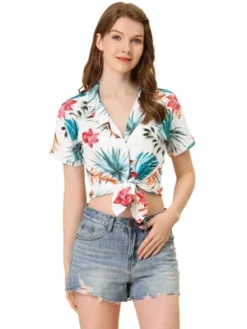 Allegra K Women's Hawaiian Floral Leaves Printed Short Sleeve Button Down Vintage Beach Shirt -Women Store GUEST 486ff5ab 100a 462f 9aed 49360b585aa7