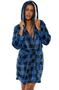 Women's Classic Plush Hooded Robe, Short Fleece Plaid Bathrobe With Hood -Women Store GUEST 49fd69cb 389e 4c48 9a68 f7896bd129a6