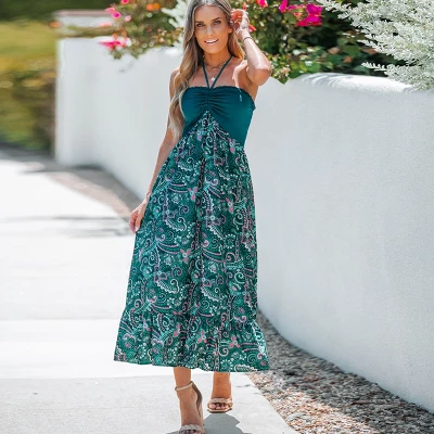 Women's Paisley Print Halter Ruched Maxi Dress - Cupshe 7 Women's Paisley Print Halter Ruched Maxi Dress - Cupshe - Image 5