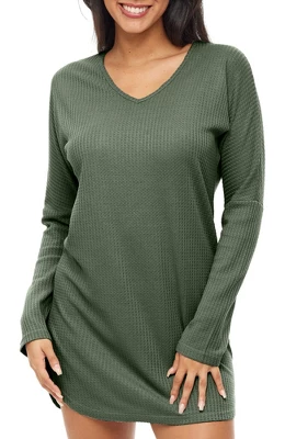 Women's Soft Ribbed Waffle Rib Knit Night Shirt, Oversized Sweater Top Sleep Shirt, Pajamas 14 Women's Soft Ribbed Waffle Rib Knit Night Shirt, Oversized Sweater Top Sleep Shirt, Pajamas - Image 12