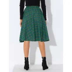 Allegra K Women's Plaid Tartan Skirt High Elastic Waist A-Line Vintage Flare Skirt -Women Store GUEST 4d37182a f42d 4dc5 b049 3a0fdc5488b2