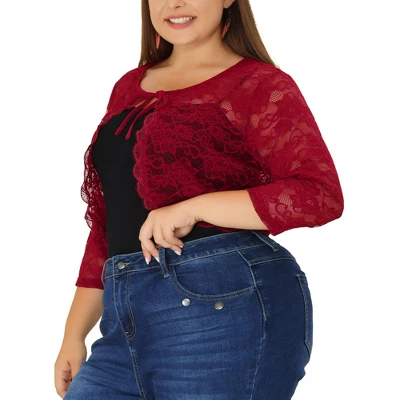 Agnes Orinda Women's Plus Size Shrug 3/4 Sleeves Lace Tie Neck Crop Bolero Cardigan 13 Agnes Orinda Women's Plus Size Shrug 3/4 Sleeves Lace Tie Neck Crop Bolero Cardigan - Image 11