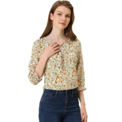 Allegra K Women's Floral Bow Tie Neck Vintage 3/4 Sleeve Blouse 22 Allegra K Women's Floral Bow Tie Neck Vintage 3/4 Sleeve Blouse -Women Store GUEST 4d9cccd6 2adb 4ce2 bd72 b366fe46bd33