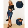 Allegra K Women's Button Decor Side Slit Slash Pocket Midi Denim Skirt -Women Store GUEST 4e25089e 3f01 4aaf 9704 03b21b5044b0