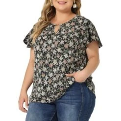 Agnes Orinda Women's Plus Size Keyhole Floral Chiffon Flared Sleeve Summer Trendy Peasant Tops -Women Store GUEST 4e9c4f60 3b8b 4fb3 8176 48ec0e974721