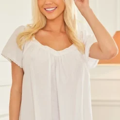 Women's Cotton Victorian Nightgown, Camila Ruffled Short Sleeve Lace Trimmed Long Vintage Night Dress Gown -Women Store GUEST 4f35e899 9ed3 496b 8c96 b735eec44552